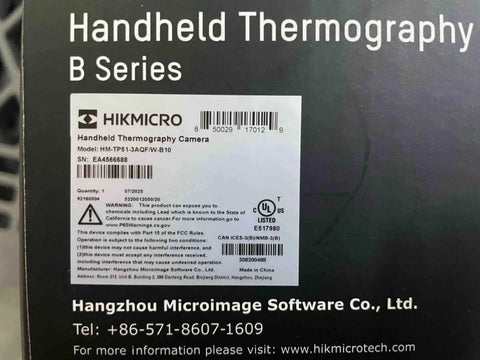 Label on packaging for B10 Pro Grade Thermal Imaging Camera With 320 By 240 Super IR Resolution, Fusion 2MP Visual, 3.2 Inch LCD.