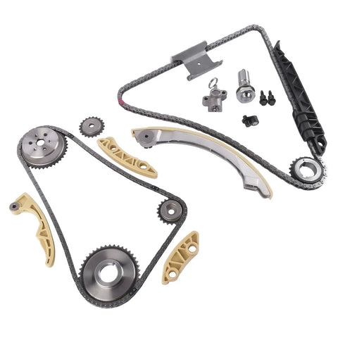 Engine Timing Chain Kit Replacement For Buick Regal LaCrosse Verano HHR Malibu Cobalt Equinox Terrain Pontiac G5 G6 2.0L 2.2L 2.4L 2006 To 2017 12680750 9-4201S components laid out