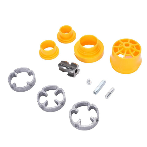 Top Rated ZJchao Electric PVC Pipe Threader Kit With Reusable Dies For Home Plumbing Projects And Outdoor Repair Work Quick and Easy set of yellow and gray pipe threading dies.