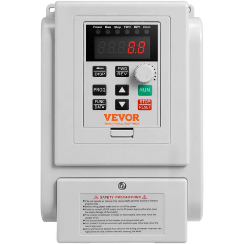 Beefy 3HP VFD Inverter For AC Motors 2.2KW 10A 1 Phase 220V To 240V Input To 3 Phase 220V To 240V Output 0 To 400 Hz Variable Frequency Drive With Soft Start And Slick Speed Control, front view with keypad and display