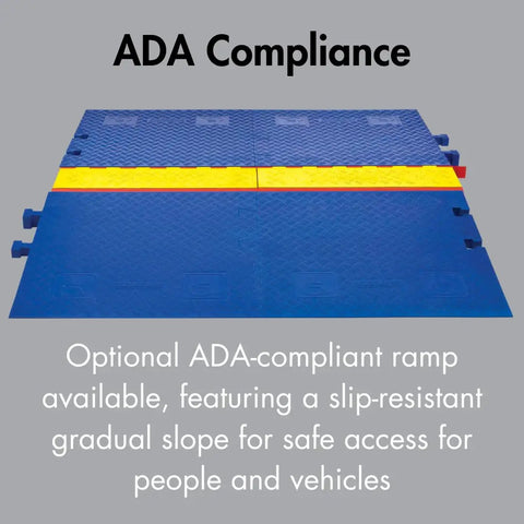 4 Channel Industrial Drive Over Cable Protector For One And A Quarter Inch Lines Heavy Duty Cable Ramp, ADA compliant, yellow blue