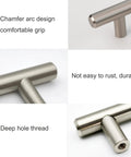 Brushed Nickel Stainless Steel Cabinet Pulls 6 Inch Overall Length With Four Inch Hole Centers And Half Inch Projection close-ups