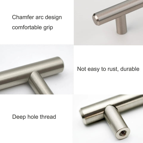 Brushed Nickel Stainless Steel Cabinet Pulls 6 Inch Overall Length With Four Inch Hole Centers And Half Inch Projection close-ups
