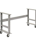 Mobile Adjustable Height Workbench frame with gray steel legs and heavy duty casters, 60x30 inches, 2000 lb capacity, shown without top.