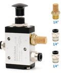 3 Way 2 Position Pneumatic Hand Valve With Handy Manual Control, One Quarter Inch PT Port, Normally Closed, 3 Port Valve, Cv 0.89