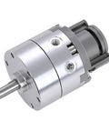 One Piece Single Blade Swinging Pneumatic Rotary Actuator Featuring Smooth 30 To 180 Degree Rotation, silver metal design for heavy duty tasks.