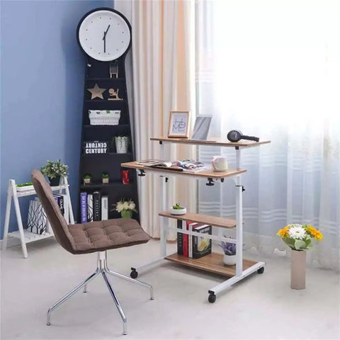 Totally Legit Height Adjustable Laptop Cart With Smooth Gliding Rollers And Spacious Storage Shelves Foldable Bedside Desk For College Dorm Office Cozy Corner Setup in a modern room.