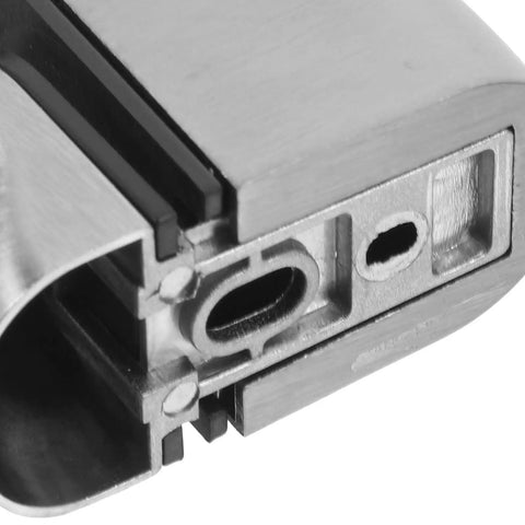 Close-up of Two Pack Adjustable Glass Shelf Brackets With 4 To 10mm Clamping Range Zinc Alloy Silver Wall Mounted Shelf Supports