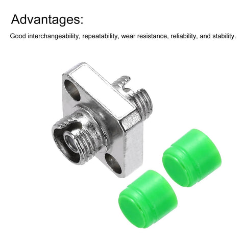 FC APC Square Single Mode Fiber Optic Coupler and Simplex Cable Adapter with green caps from Pro Grade Fiber Optic Connectors Pack Of 4.