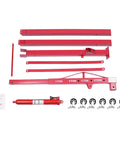Tough as Nails Hydraulic Engine Hoist 1 Ton Cherry Picker Shop Crane parts laid out including red steel frame and pulleys