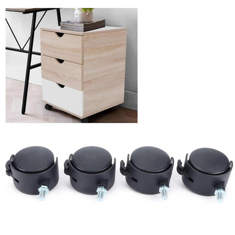 Rcniso Universal Casters Durable 360 Degree Swivel Casters for Furniture Supply 4 Pieces for Storage Cabinets, Shelving displayed with a wooden drawer unit.