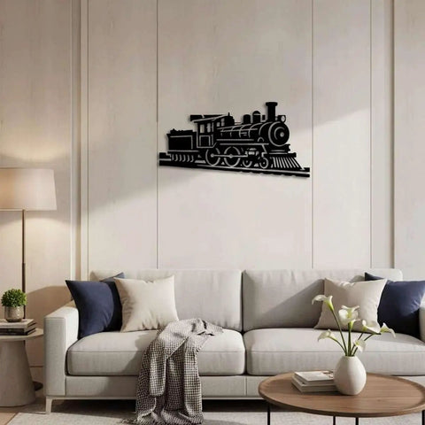 Vintage Steam Locomotive Metal Wall Art Indoor Outdoor Decor Black 12 Inch Retro Vibe Rustic Farmhouse Style Iron Sign