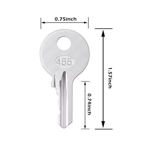 8 Pack 455 Ignition Keys With Key Wire, Built Tough Brass Or Zinc Alloy Core, Nickel Or Chrome Plated Finish, Corrosion Resistant Replacement Keys For 455 Vehicles, Easy Install And Long Lasting Quality, 0.75-inch key front view