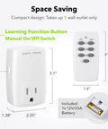 Mini Wireless Remote Outlet Kit With One Remote And Three Outlets For Household Appliances showing remote dimensions and battery