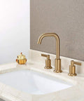 Two Handle Widespread Bathroom Sink Faucet With Pop Up Drain Brushed Gold 8 Inch 3 Hole Lavatory Faucet Easy Install With Quick Connect