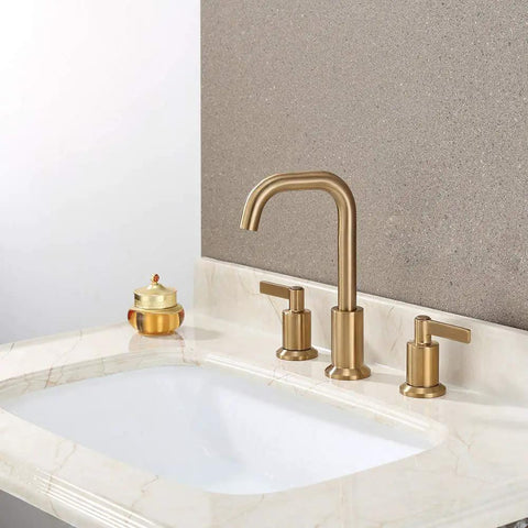 Two Handle Widespread Bathroom Sink Faucet With Pop Up Drain Brushed Gold 8 Inch 3 Hole Lavatory Faucet Easy Install With Quick Connect