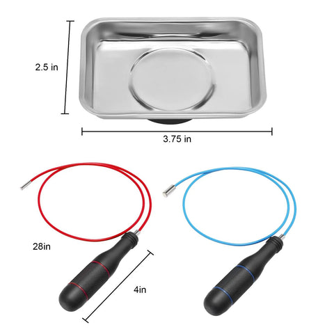 Front view of VASTOOLS magnetic pickup set with 28in thin flexible magnets and mini tray; red/blue handles
