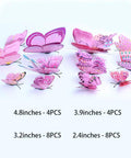 Pink 24 Piece 3D Butterfly Wall Decor Set With Removable Decals for Girls' Room, assorted wing sizes and foldable wings show details
