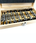 Top Shelf 16 Piece Forstner Bit Set Tank Built Heat Treated Carbon Steel Woodworking Drill Bits in wood case.