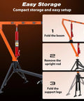 Beefy Heavy Duty Receiver Hitch Mounted Hydraulic Swivel Crane for Trucks with Telescoping Boom showing easy storage steps.