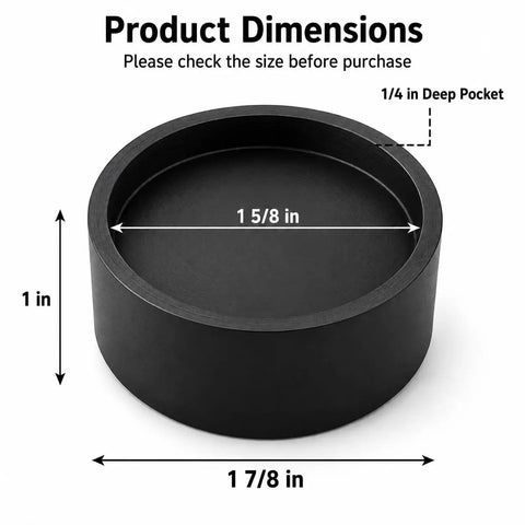 Product dimensions of Heavy Duty Range Leveling Feet Risers Four Pack showing size measurements in black color.