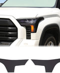 Front Headlight Tint Film Trim For Toyota Tundra 2022 2023 2024 2025 2026 Dope TPU Precut Decals Black, two black overlays against vehicle