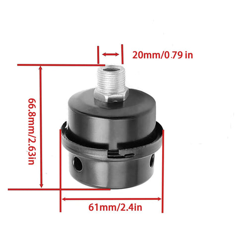 Air Compressor Silencer Filter Metal 20mm Thread One Half Inch NPT Inlet, metal housing with paper filter, size: 66.8x61mm