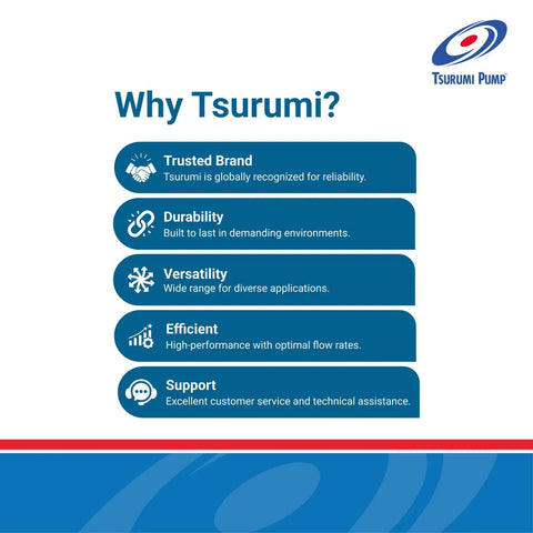 Graphic overview of Tsurumi's trusted brand benefits including durability, versatility, efficiency, and support.