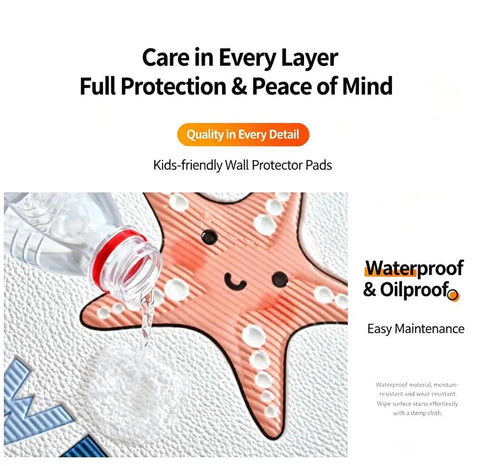 Close-up of 10 Pack Red 3D Wall Padding Panels Self Adhesive Foam Protectors with waterproof starfish design for kids' safety.