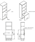Diagram of a cabinet with measurements for folding stool installation, showing 18mm plate for seat plate and panel positions.