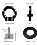 Dimensions and components of M8 Eye Bolt 4 Pack For Roof Rack And T Slot Systems Black Heavy Duty Tie Down Rings.