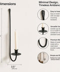 Super Rock Solid Iron Wall Candle Sconces Set Of Two Matte Black Metal Hanging Mount For Modern Farmhouse Living Room Fireplace Straight Up Premium Decor dimensions with a candle.