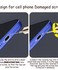 Damaged Screw Removal Kit For Cell Phones And Electronics with 2.35mm drill bit removing a screw from phone case