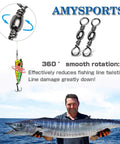 Beefy High Strength Fishing Swivels Set With Barrel Solid Ring And Rolling Line Connector Ideal For Saltwater And Freshwater Stainless Steel SUS304 With Black Nickel Finish 50 Pack 60Lb Capacity, black barrel swivel close-up