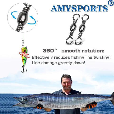 Beefy High Strength Fishing Swivels Set With Barrel Solid Ring And Rolling Line Connector Ideal For Saltwater And Freshwater Stainless Steel SUS304 With Black Nickel Finish 50 Pack 60Lb Capacity, black barrel swivel close-up