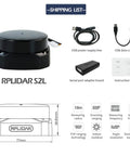 2D Lidar Sensor With 360 Degree Scan, 18 Meter Range, IP65 Protection, Obstacle Avoidance and Navigation for Bots, ROS and ROS2 Compatible, Ultra Slim 18mm Height for Easy Embedding in Compact Systems with accessories and manual