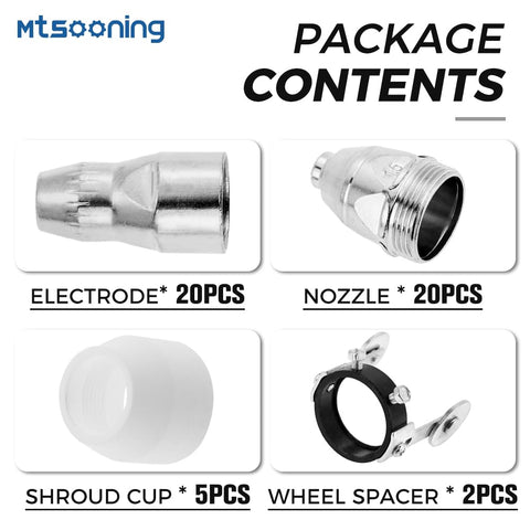 80 Amp P80 Plasma Cutting Torch Consumables Kit, 47 Pcs Replacement Tips Nozzles Electrodes For BTC800DP package contents display.