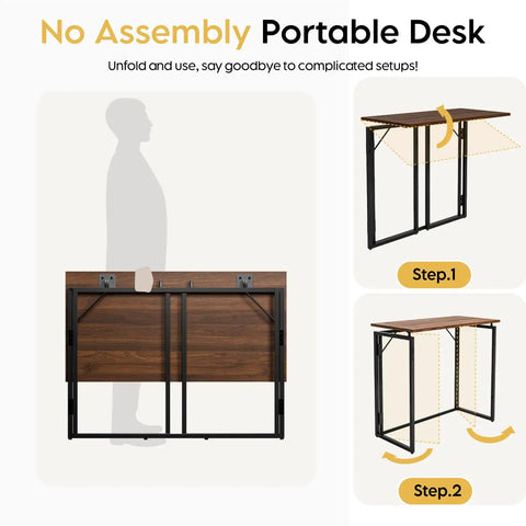 Grab-And-Go Foldable Desk With A 31.5 Inch Wood Top No Tools Needed folding setup process