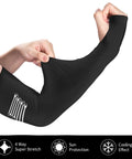 Premium Ice Silk Cooling Arm Sleeves UV Blocking Sun Shield For Mechanics And Side Hustles With Patriotic Print snug fit shown being stretched.