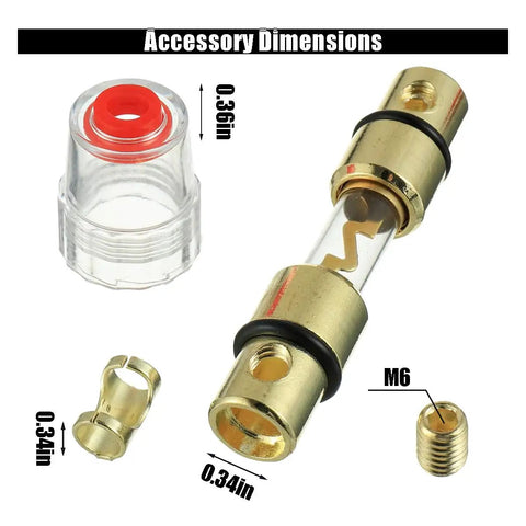 Two Pack In Line Fuse Holder For 4 And 8 Gauge Wiring With Four 100 Amp AGU Fuses Beefy Car Audio Power Protector Easy Install Durable Automotive Electrical Accessory For Safe Reliable Wiring, AGU fuse holder parts and M6 terminal dimensions