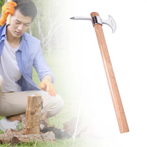 Stainless Steel Pickaxe Gardening Tool For Heavy Duty Digging And Soil Breaking with wooden handle, ideal for yard work.