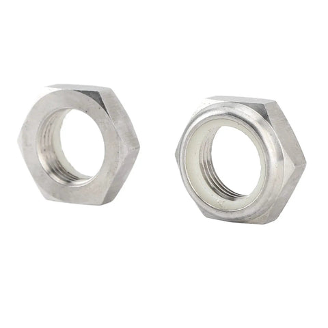 Built Tough Clamp Bracket Bolt Kit For Outboard Motors With Marine Grade Aluminum Alloy Mounting Hardware Nuts Screws Bushings And Washers Reliable Replacement Parts For Marine Engines showing two aluminum nuts