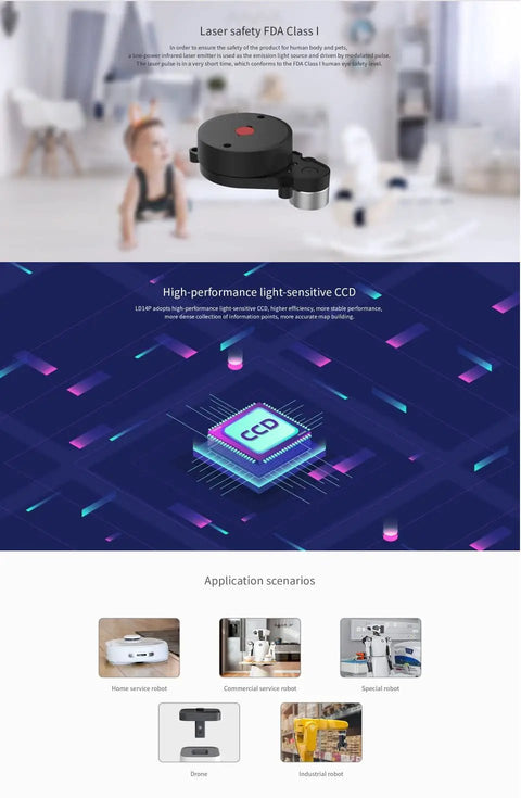 2D LiDAR Sensor With 360 Degree Scanning And 8m Range, 2300 Hz Refresh Rate, ideal for robotics and obstacle avoidance.