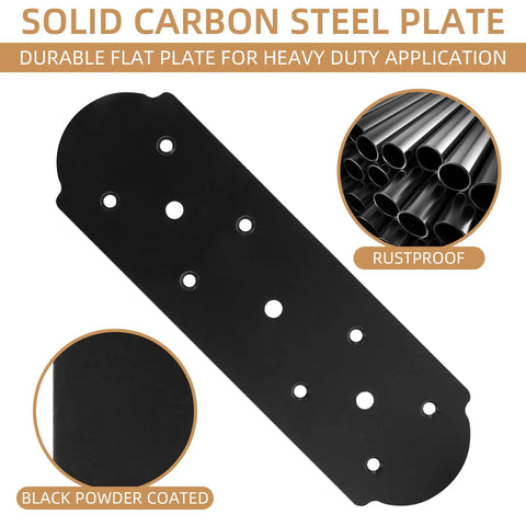 Rock Solid Heavy Duty Steel Flat Brackets, 10 X 3 Inch Mending Plates, Black Powder Coated Steel Joinery Hardware With Screws For Legit Wood Repair And Timber Connectors