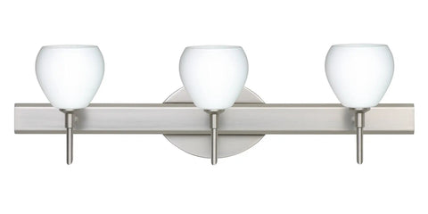 Top Shelf 3 Light Wall Sconce With Opal Matte Glass And Smooth Satin Nickel Finish For Bathrooms, three light fixture.