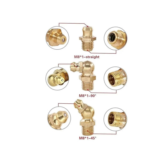 Grease Nipple Kit 290-Piece Metric Brass Hydraulic Fittings Assortment With Straight 90 Degree And 45 Degree Zerk Angles