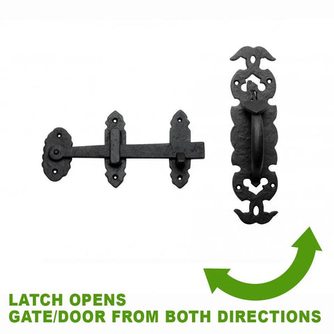 Black Iron Thumb Gate Latch With Rustic Antique Design For Fence And Door Cast Iron Gate Lock Hardware Kit, dual direction use
