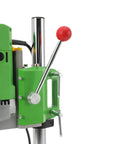 Close-up of the control lever on a Heavy Duty 710W Bench Drill Stand For Hand Drill, Mini Electric Drill Press, metal construction.