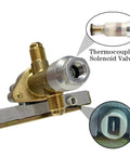 CSA Certified Gas Safety Control Valve With Piezo Ignition For Propane Patio Heaters, one half PSI brass valve, close-up.