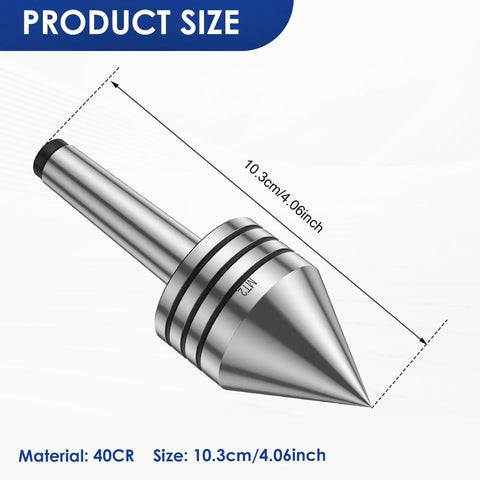 MT2 Tailstock Live Center For Wood Lathe Beefy Heavy Duty Steel Live Revolving Center With 60 Degree Ball Bearing Precision shown with measurements